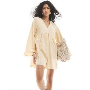 Something New Playsuit Women's SZ L V Neck Long Sleeve Cutout Back Jumpsuit Romp